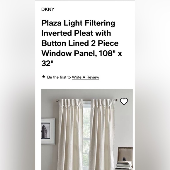 4- DKNY: 108” Pleated drapes with accent buttons Champagne. Like New! - Picture 2 of 11